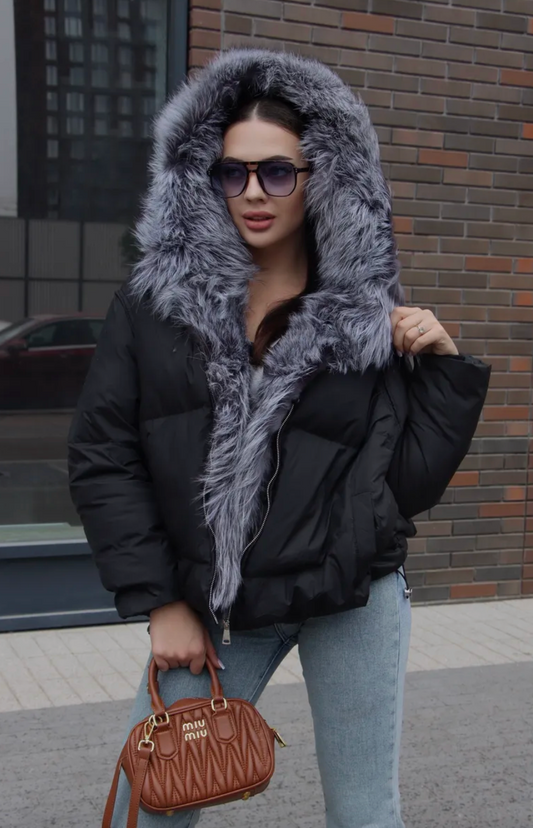 Geaca cu puf de gasca si guler din vulpe KALINKA FURS