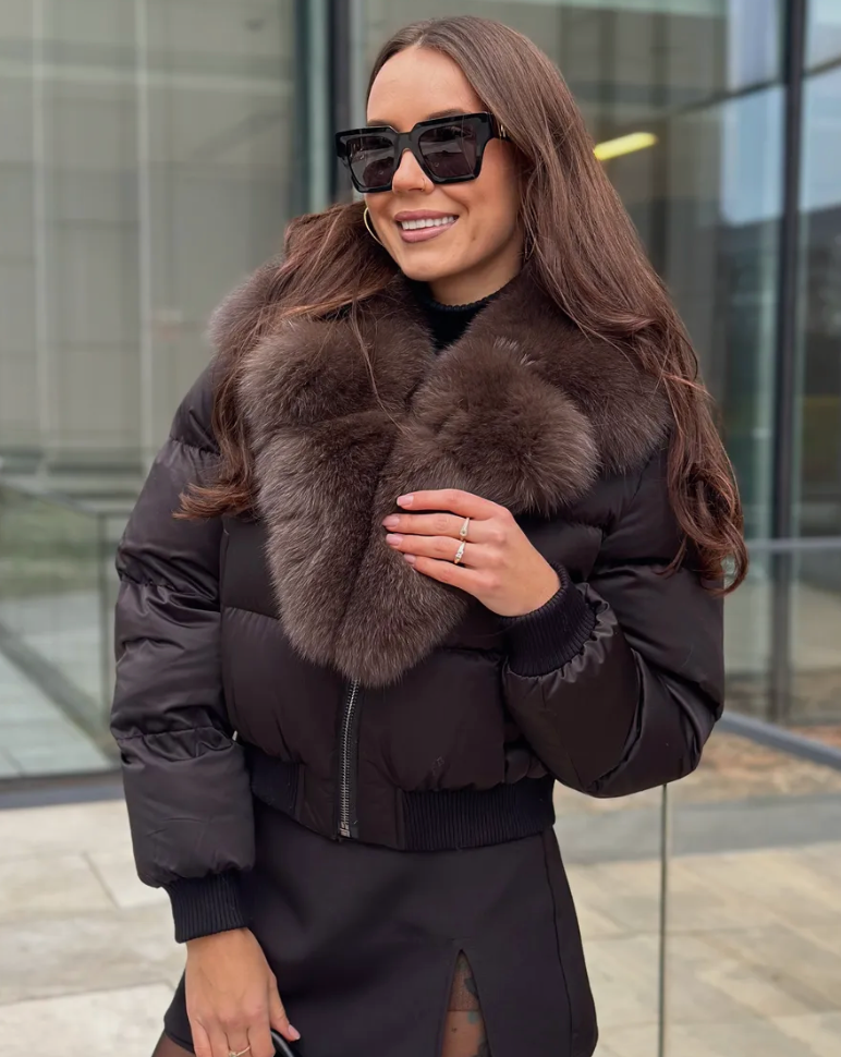 Jacheta de iarnă cu puf de gâscă și guler din vulpe KALINKA FURS