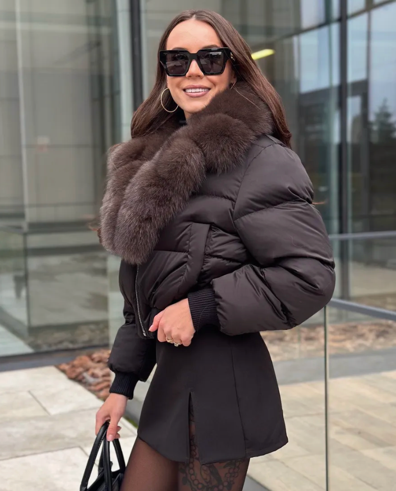 Jacheta de iarnă cu puf de gâscă și guler din vulpe KALINKA FURS