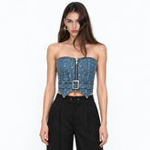 Denim-Korsett mit Applikationen