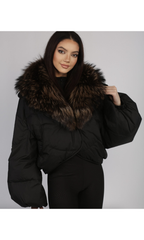 Geaca de fas cu guler din blana naturala de vulpe KALINKA FURS