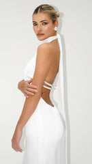 Rochie maxi cu perle din satin alb KALINKA FURS