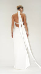 Rochie maxi cu perle din satin alb KALINKA FURS