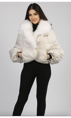 Geaca de fas cu guler din blana naturala de vulpe KALINKA FURS