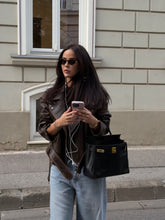 Simina Vintage-Bikerjacke aus echtem Leder mit Wascheffekt, Braun