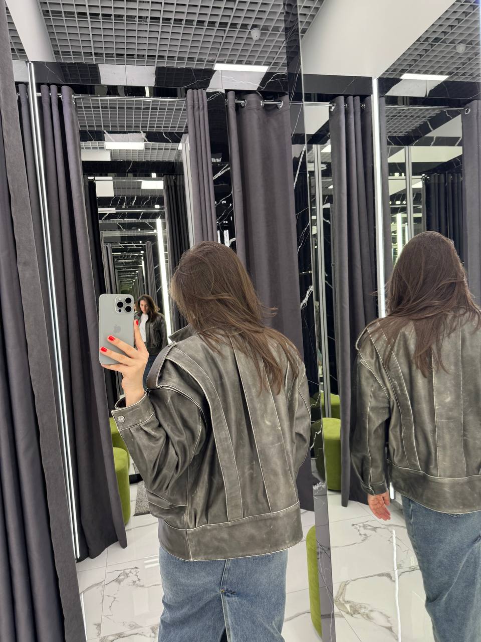 Leather Jacket. Gray color. Geaca din piele naturala. Culloarea gri KALINKA FURS