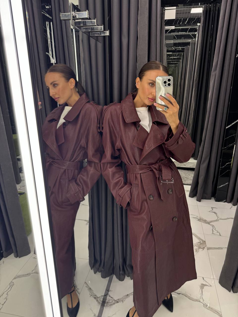 Leather Trench Coat. Trench din piele naturala KALINKA FURS