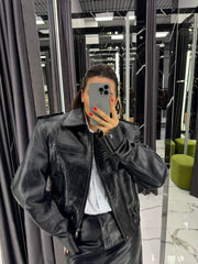 Shoulders Leather Jacket. Geaca cu umeri largi KALINKA FURS