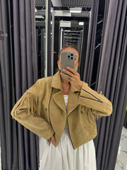 Leather Jacket. Geaca din piele întoarsă cu franjuri KALINKA FURS