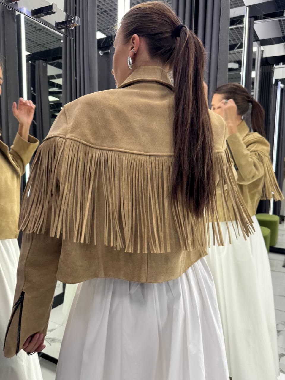 Leather Jacket. Geaca din piele întoarsă cu franjuri KALINKA FURS