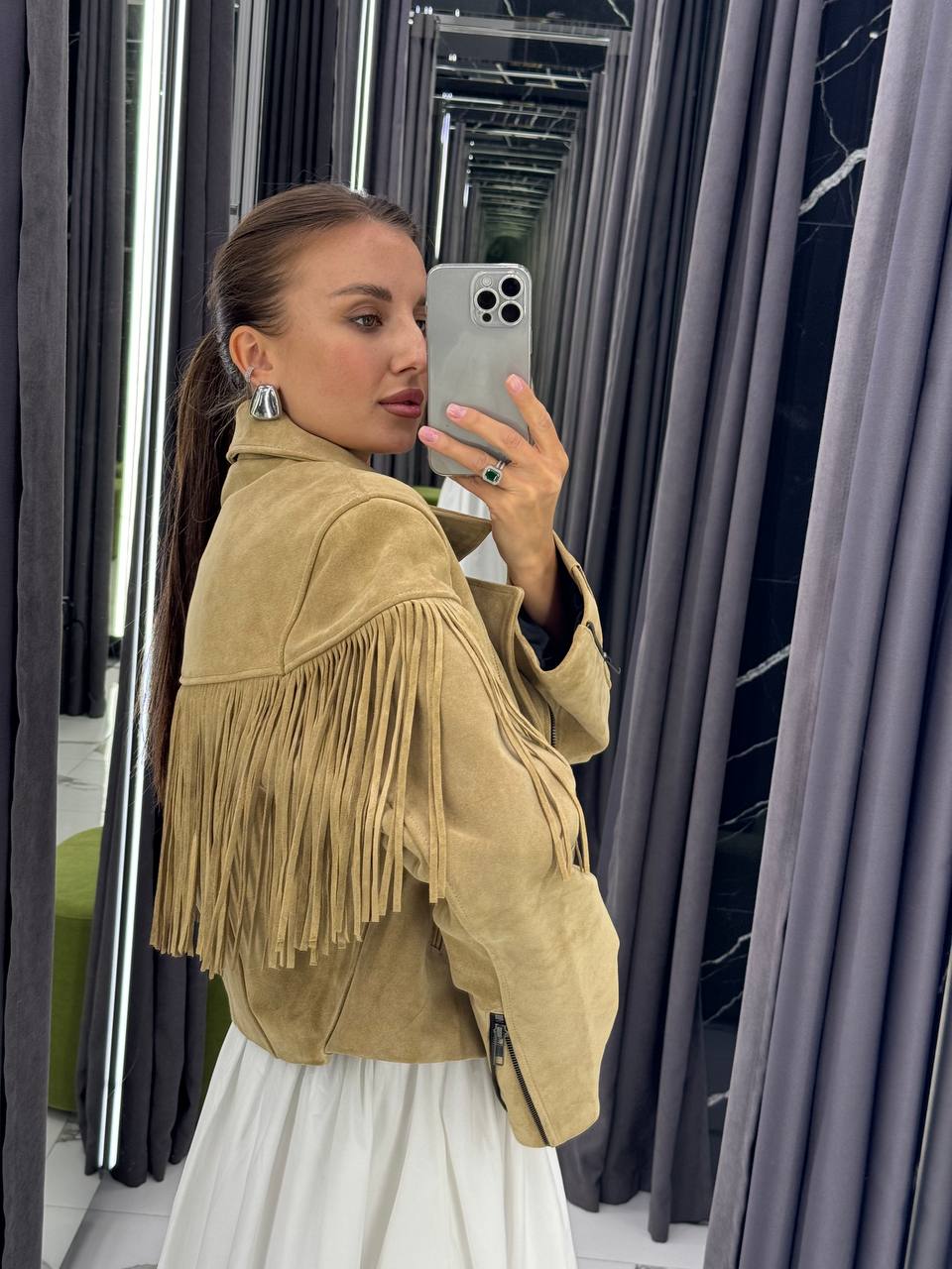 Leather Jacket. Geaca din piele întoarsă cu franjuri KALINKA FURS