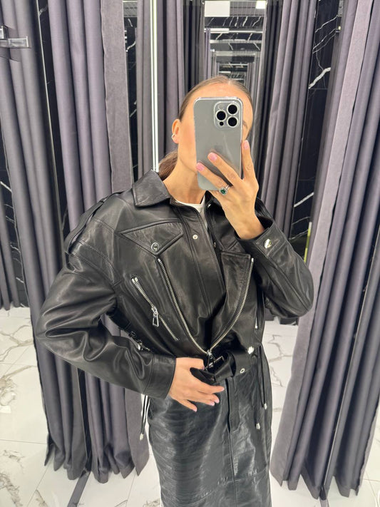 Leather Jacket. Geaca din piele neagra KALINKA FURS