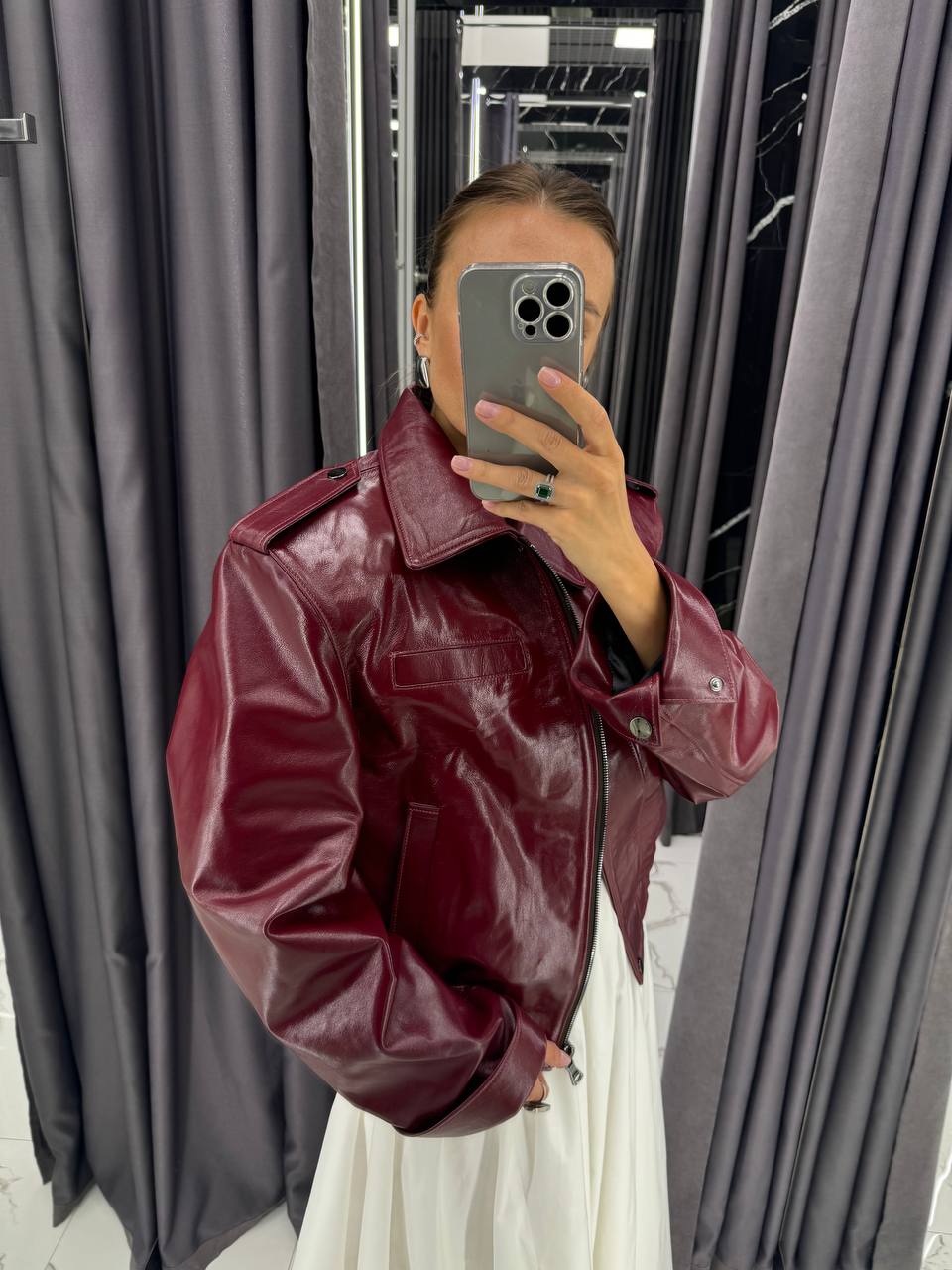 Leather Jacket. Geaca burgundy din piele naturala KALINKA FURS