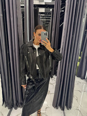 Leather Jacket. Geaca din piele neagra KALINKA FURS