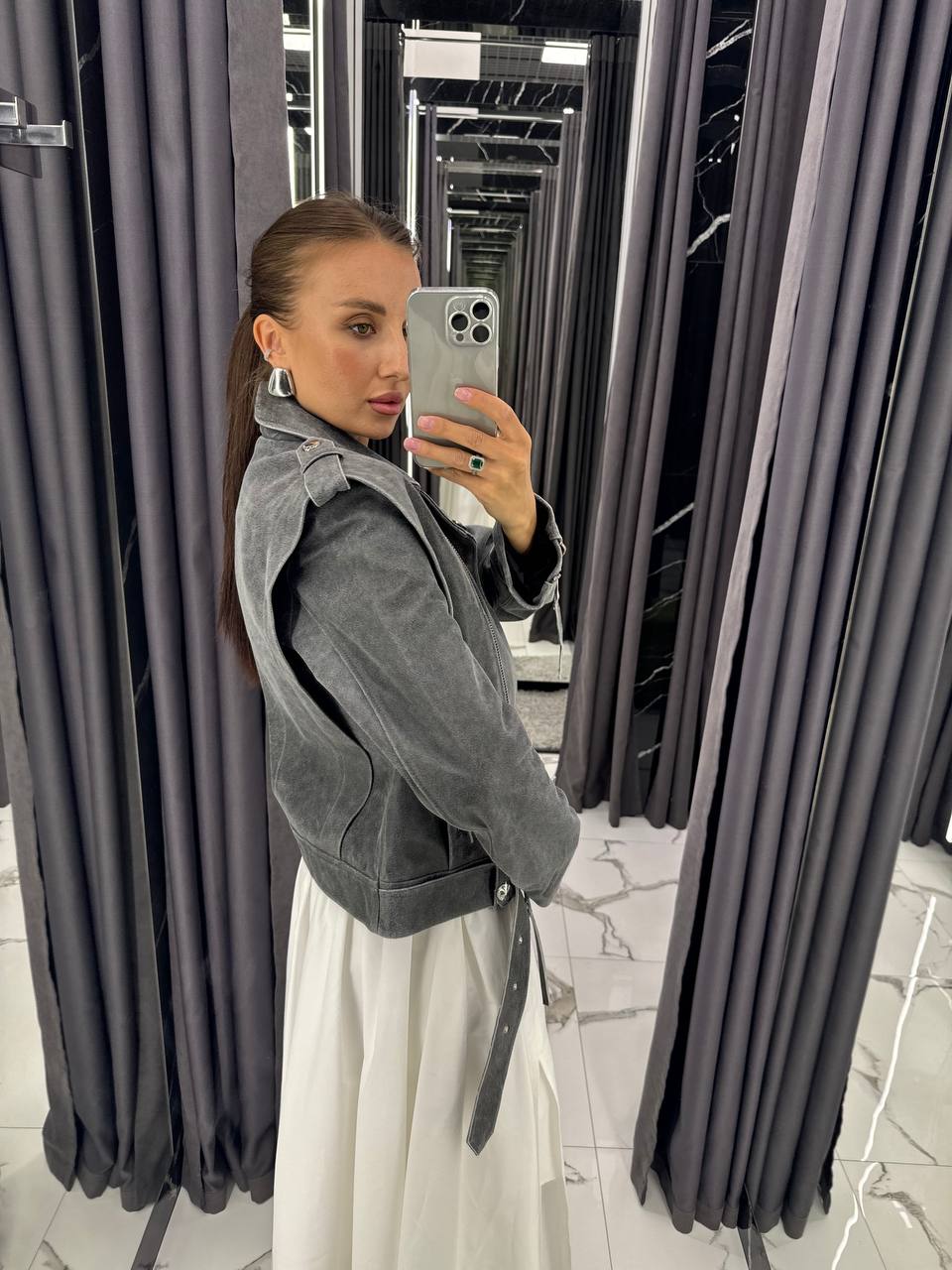 Leather Jacket. Geaca din piele naturala gri KALINKA FURS