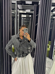 Leather Jacket. Geaca din piele naturala gri KALINKA FURS