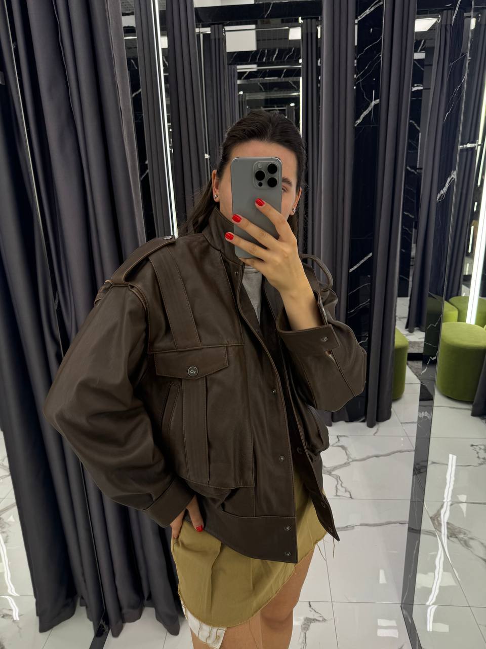 Brown jacket with staples. Geaca din piele naturala cu capse KALINKA FURS