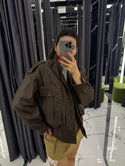 Brown jacket with staples. Geaca din piele naturala cu capse KALINKA FURS