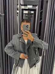 Leather Jacket. Geaca din piele naturala gri KALINKA FURS