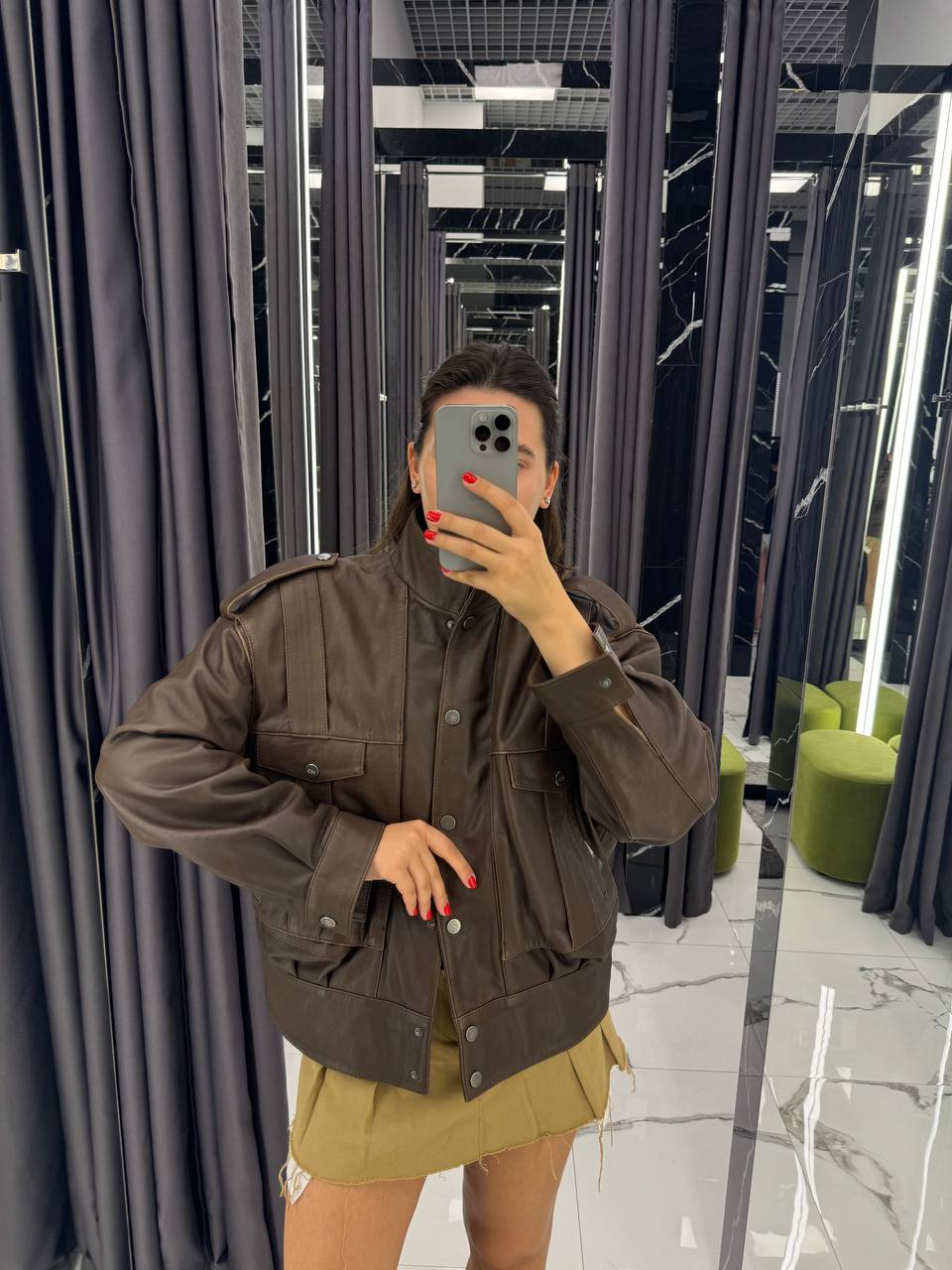 Brown jacket with staples. Geaca din piele naturala cu capse KALINKA FURS