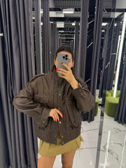 Brown jacket with staples. Geaca din piele naturala cu capse KALINKA FURS