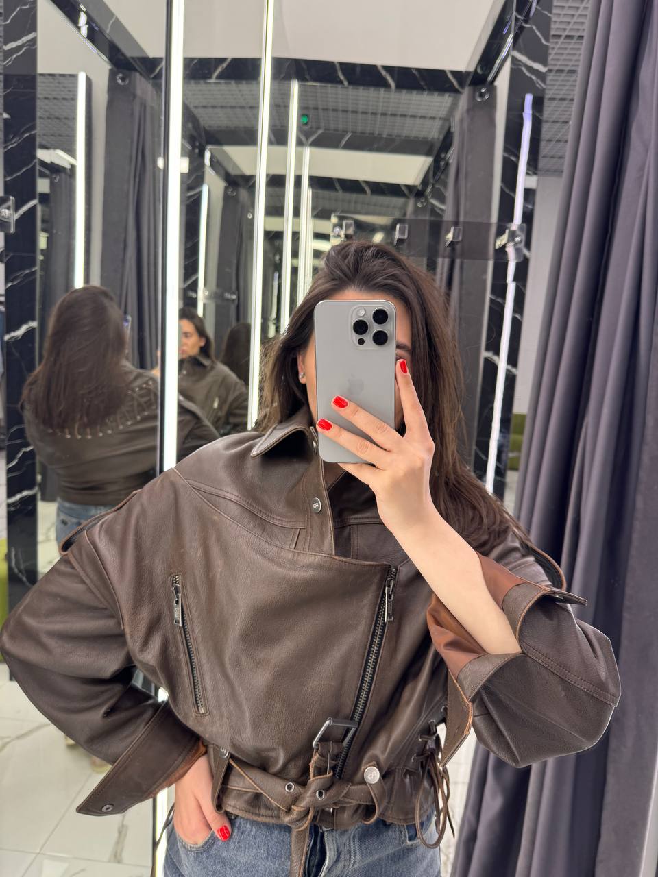 Leather Jacket. Geaca din piele naturala maro KALINKA FURS