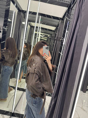 Leather Jacket. Geaca din piele naturala maro KALINKA FURS