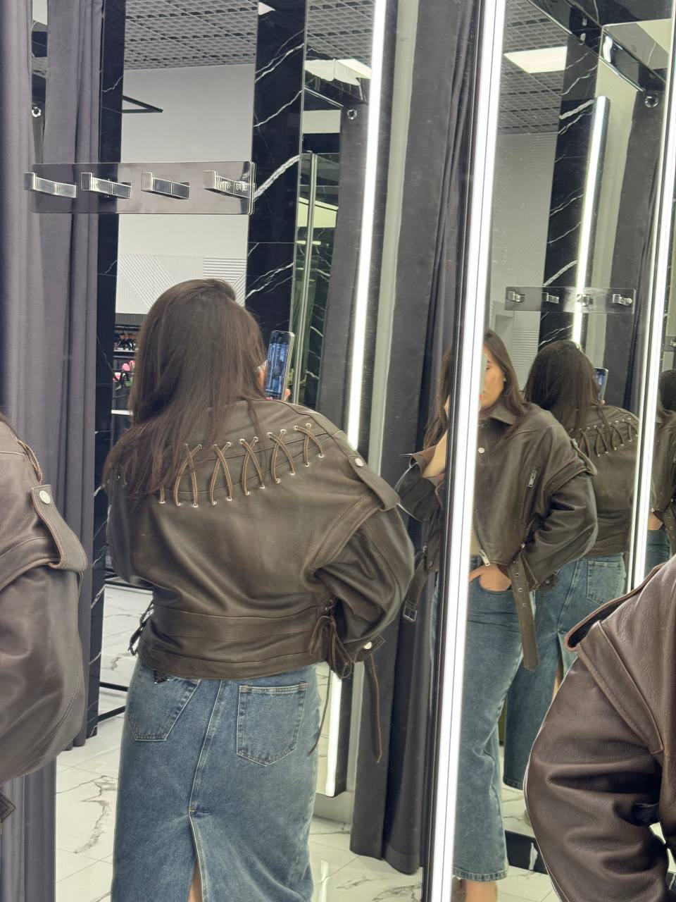 Leather Jacket. Geaca din piele naturala maro KALINKA FURS