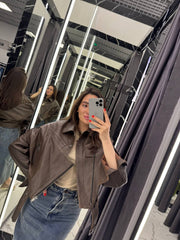 Leather Jacket. Geaca din piele naturala maro KALINKA FURS