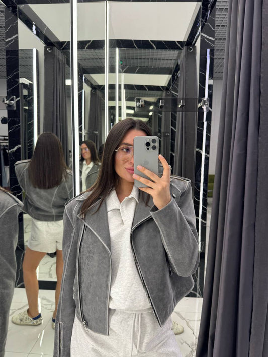 Leather Jacket. Geaca din piele naturala gri. KALINKA FURS