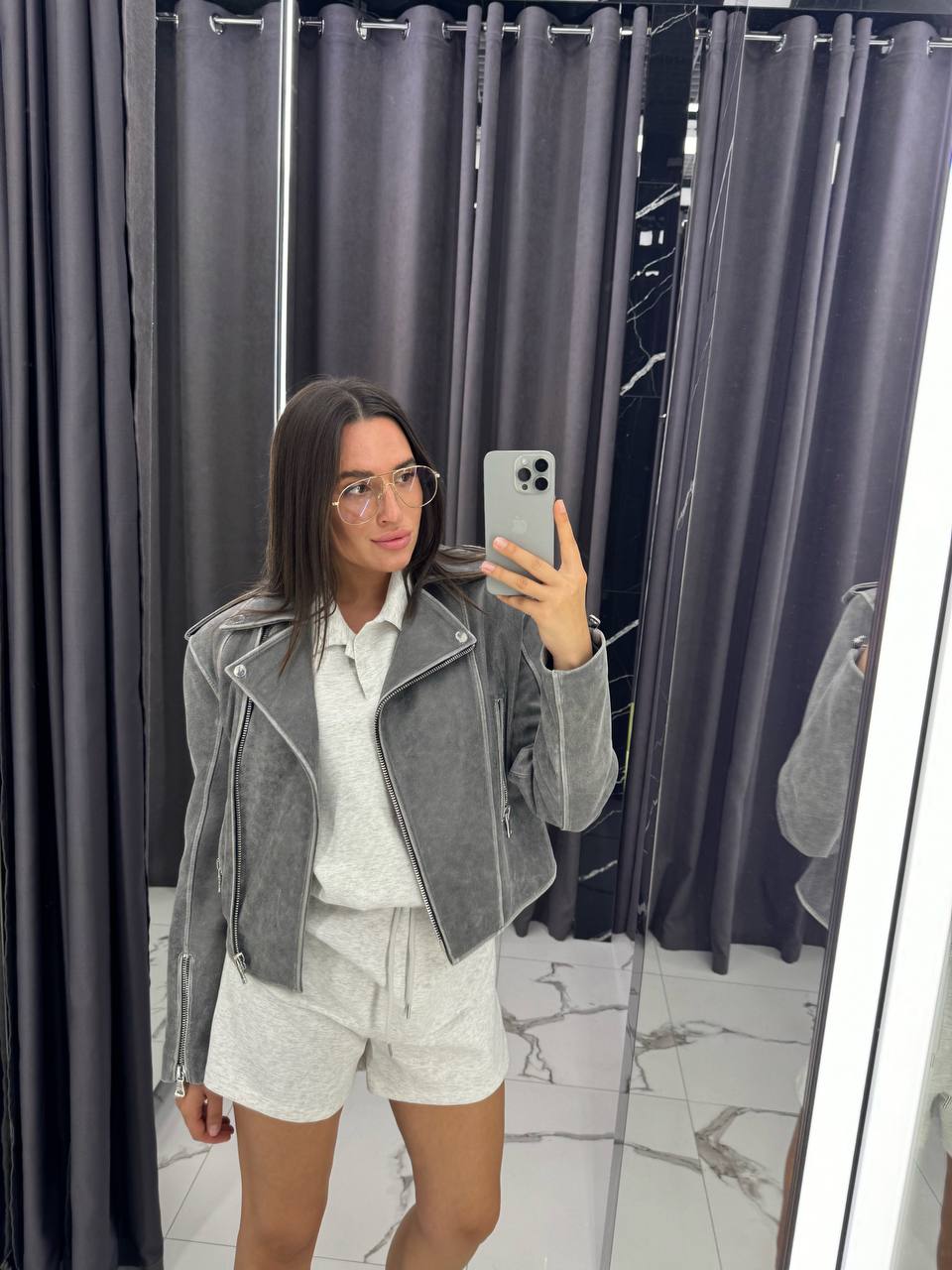 Leather Jacket. Geaca din piele naturala gri. KALINKA FURS