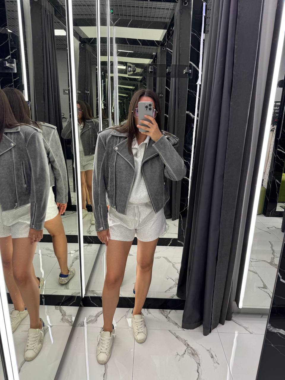 Leather Jacket. Geaca din piele naturala gri. KALINKA FURS