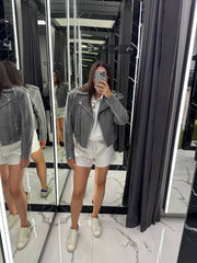 Leather Jacket. Geaca din piele naturala gri. KALINKA FURS