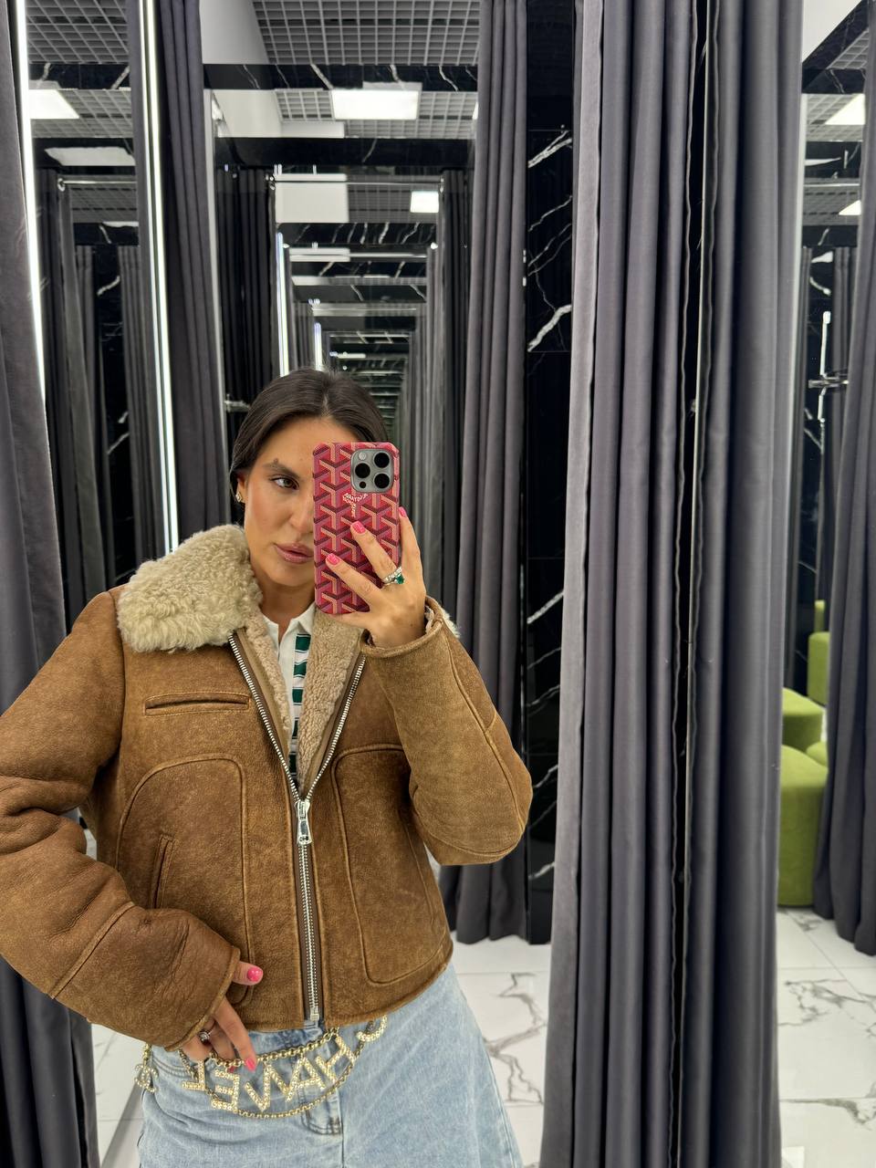 Shearling Brown Jacket. Cojoc maro din blană și piele naturală KALINKA FURS