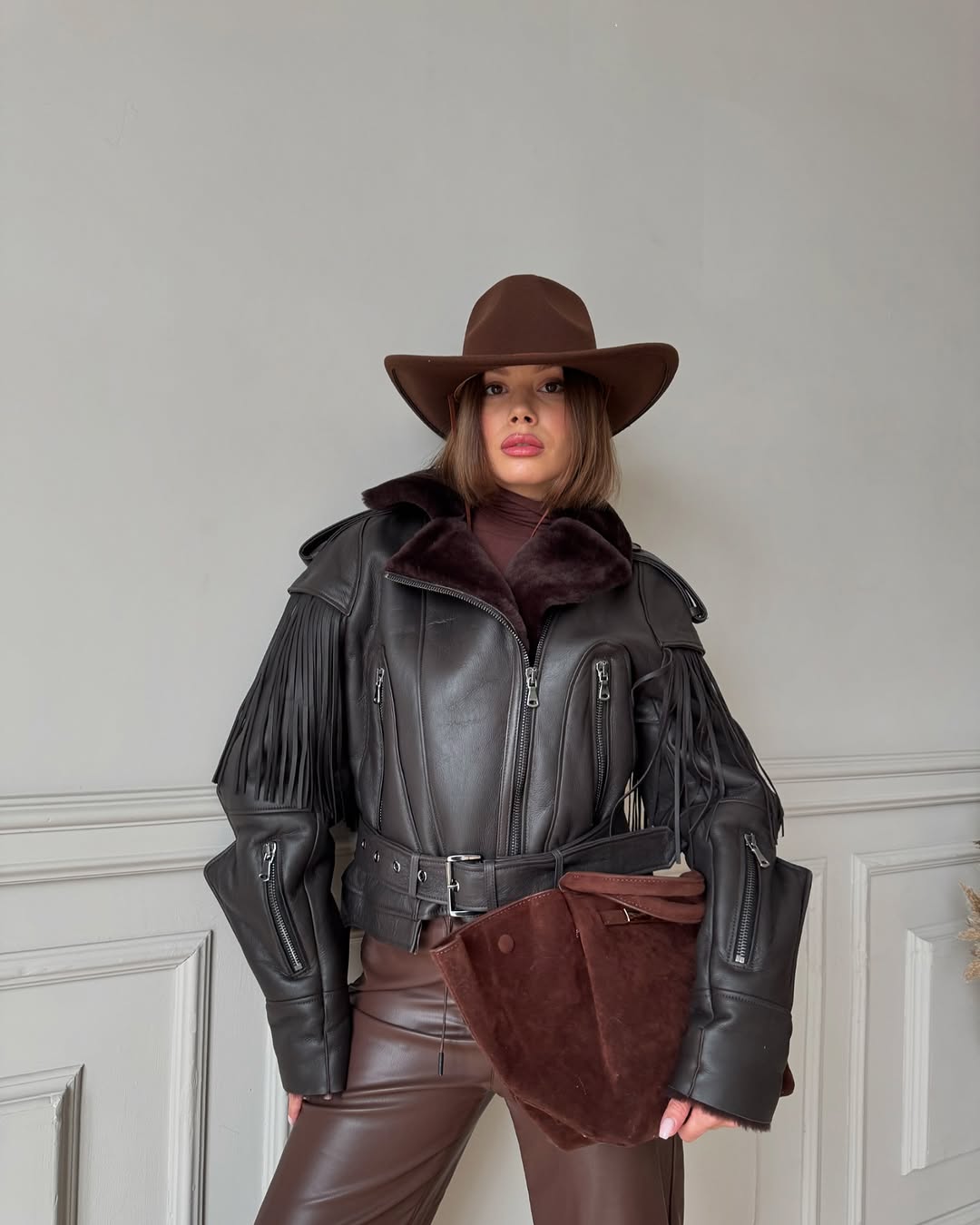 Fringe Shearling Jacket. Cojoc din piele cu franjuri KALINKA FURS