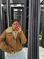 Shearling Brown Jacket. Cojoc maro din blană și piele naturală KALINKA FURS