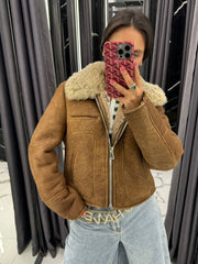 Shearling Brown Jacket. Cojoc maro din blană și piele naturală KALINKA FURS