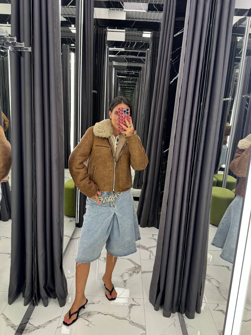 Shearling Brown Jacket. Cojoc maro din blană și piele naturală KALINKA FURS