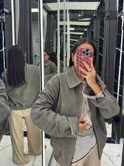 Suede Leather Jacket. Geaca din piele întoarsă gri KALINKA FURS