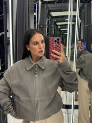 Suede Leather Jacket. Geaca din piele întoarsă gri KALINKA FURS