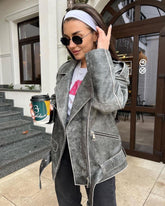 Vintage Effect Jacket. Geaca biker cu efect vintage KALINKA FURS