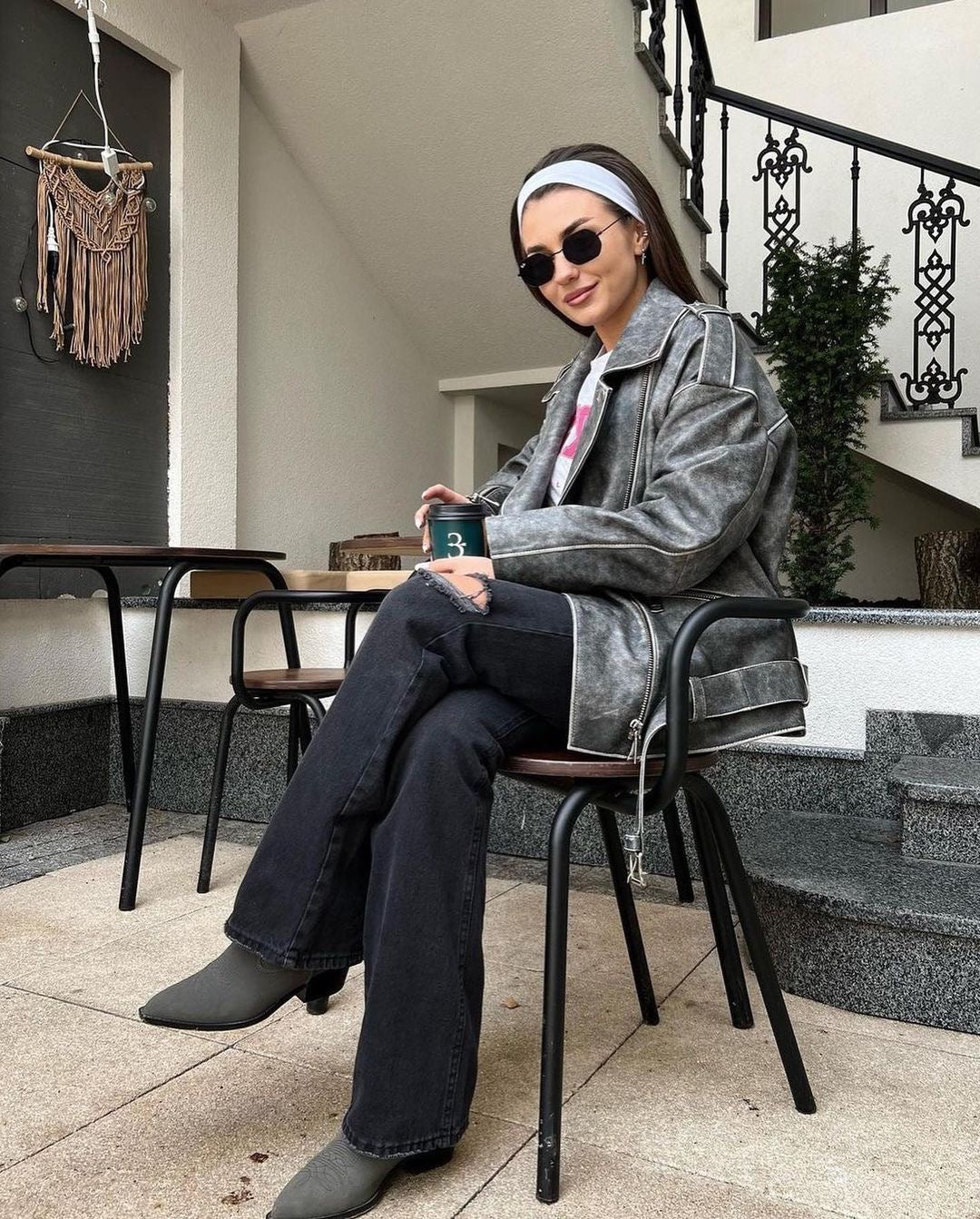 Vintage Effect Jacket. Geaca biker cu efect vintage KALINKA FURS