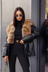 Marten Winter Jacket. Jacheta din piele naturala cu guler din jder KALINKA FURS