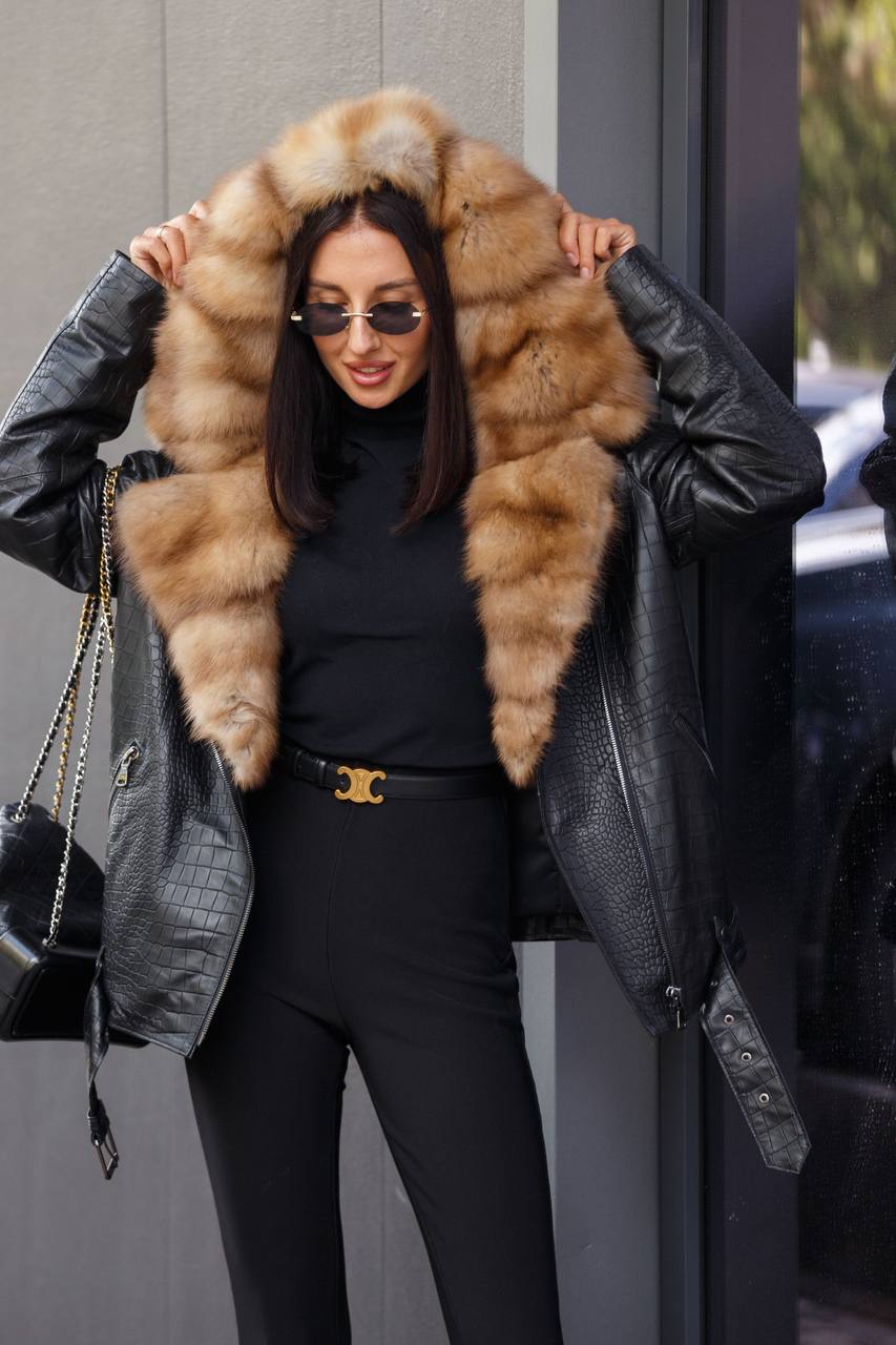 Marten Winter Jacket. Jacheta din piele naturala cu guler din jder KALINKA FURS