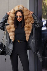 Marten Winter Jacket. Jacheta din piele naturala cu guler din jder KALINKA FURS