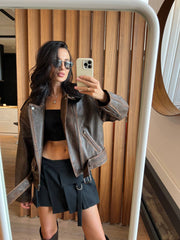 Oversized Vintage Bomber Jacket. Jacheta din piele naturala. Stil oversized. KALINKA FURS