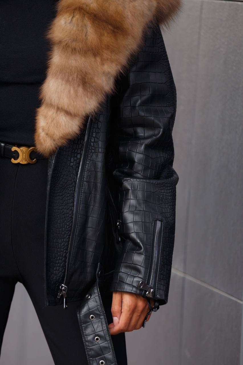 Marten Winter Jacket. Jacheta din piele naturala cu guler din jder KALINKA FURS