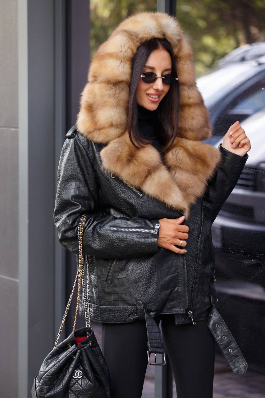 Marten Winter Jacket. Jacheta din piele naturala cu guler din jder KALINKA FURS