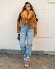 Roxane Natural red fox fur coat with wide collar