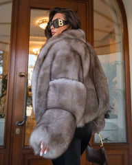 Vivienne Auction Genuine Fox Fur Coat with Wide Collar